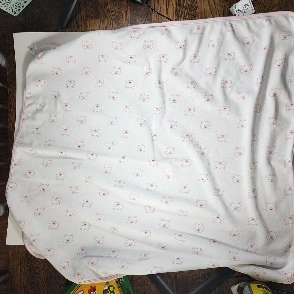 Carters Child of Mine Baby Blanket White Pink Bear Heads Swaddle Receiving Towel